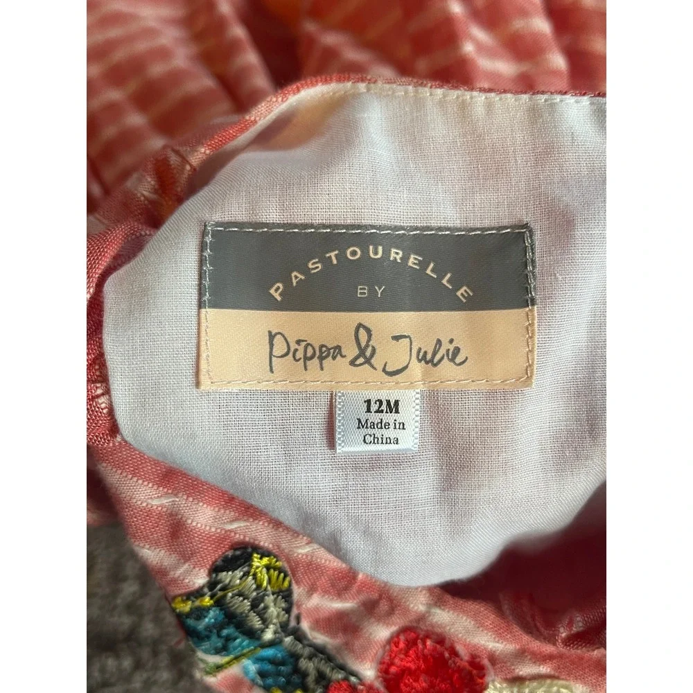 Pastourelle by Pippa & Julie Baby Girl Pink Striped Floral Butterfly Dress 12M